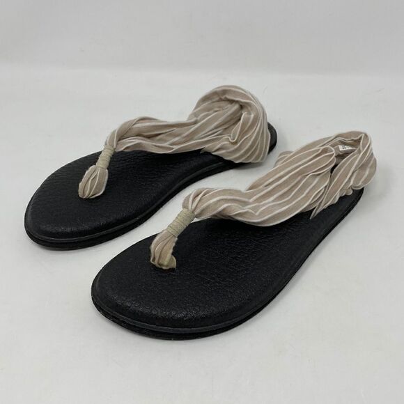 Sanuk 5 Yoga Sling Back Cream Stripe BOHO Summer Beach Comfy Sandals - Picture 3 of 9